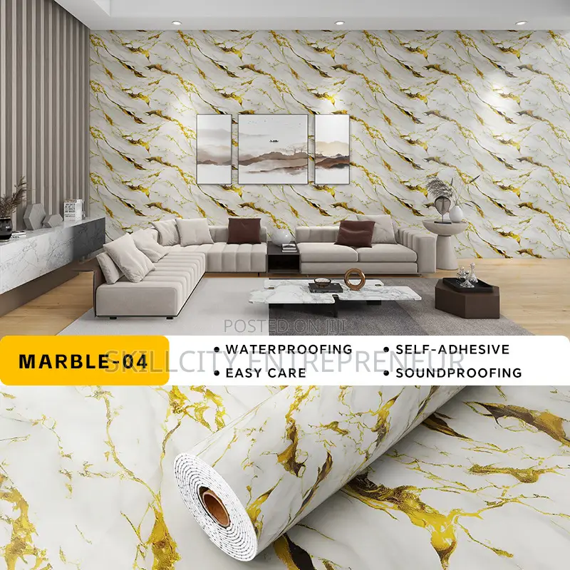 Self-Adhesive, Waterproof Marble-Patterned Wallpaper