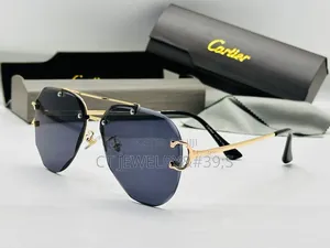 CARTIER Luxury Rimless Aviator Sunglasses a Gold-Tone Metal Frame