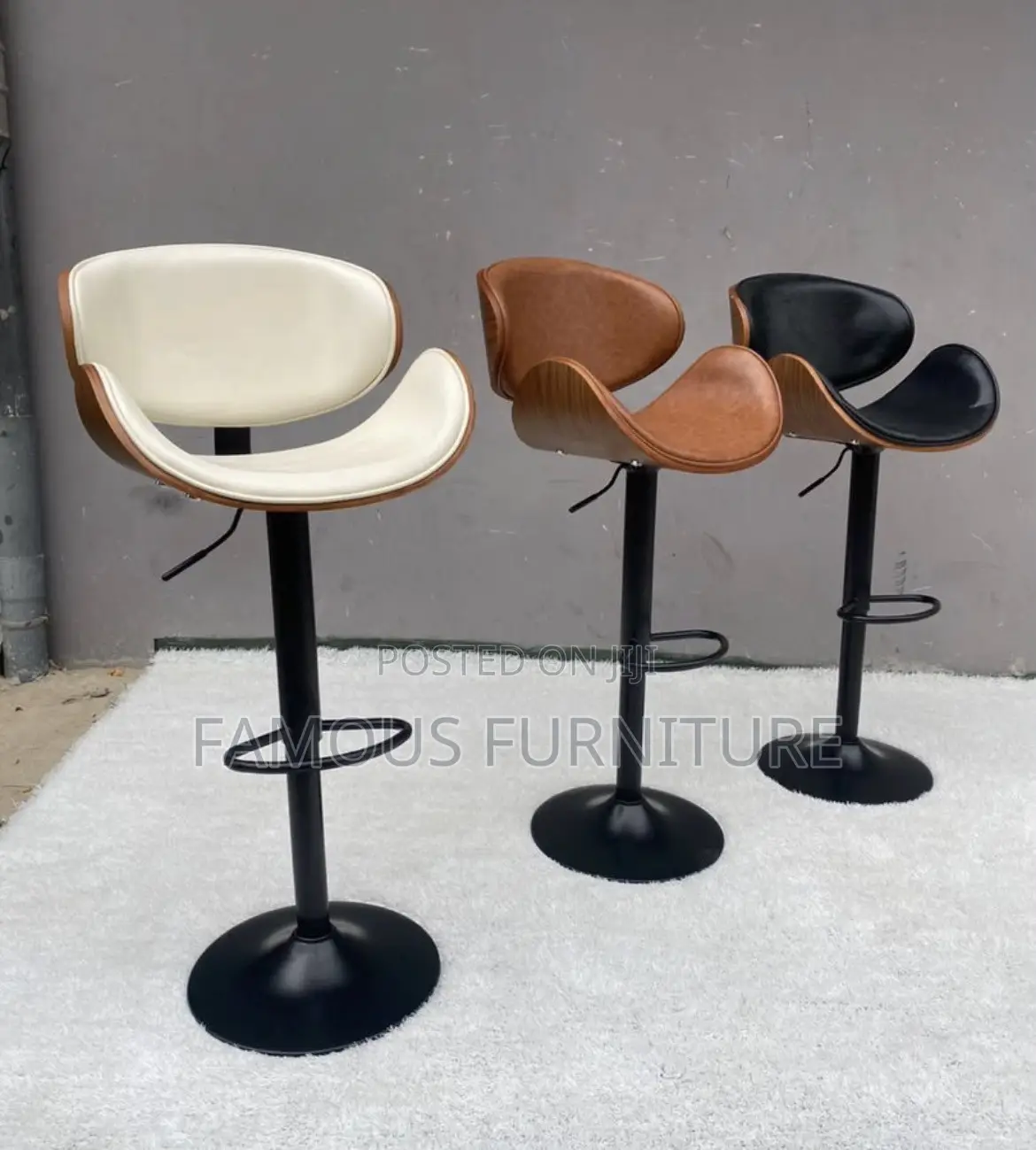Modern Adjustable Swivel Bar Stools With Curved Wooden