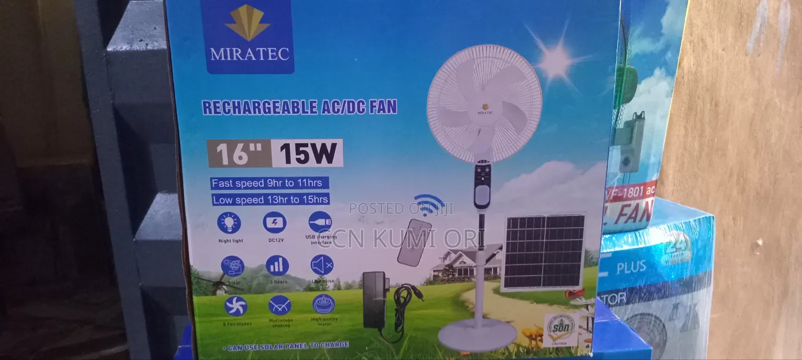Miratec 16-Inch Rechargeable Fan, Remote Control,bolbs, and Panel
