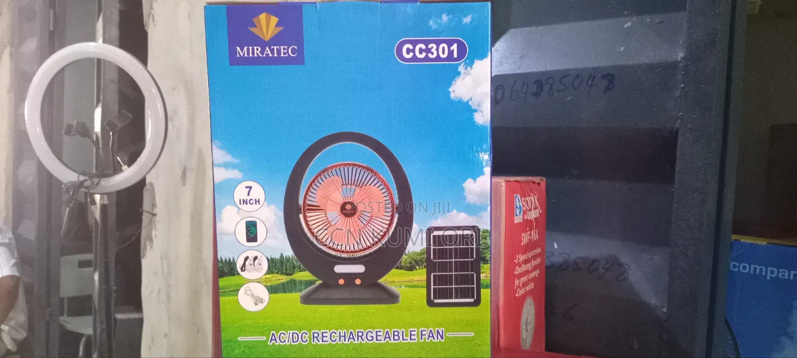Miratec 7inche Solar Rechargeable Fan. With Panel and Bolbs
