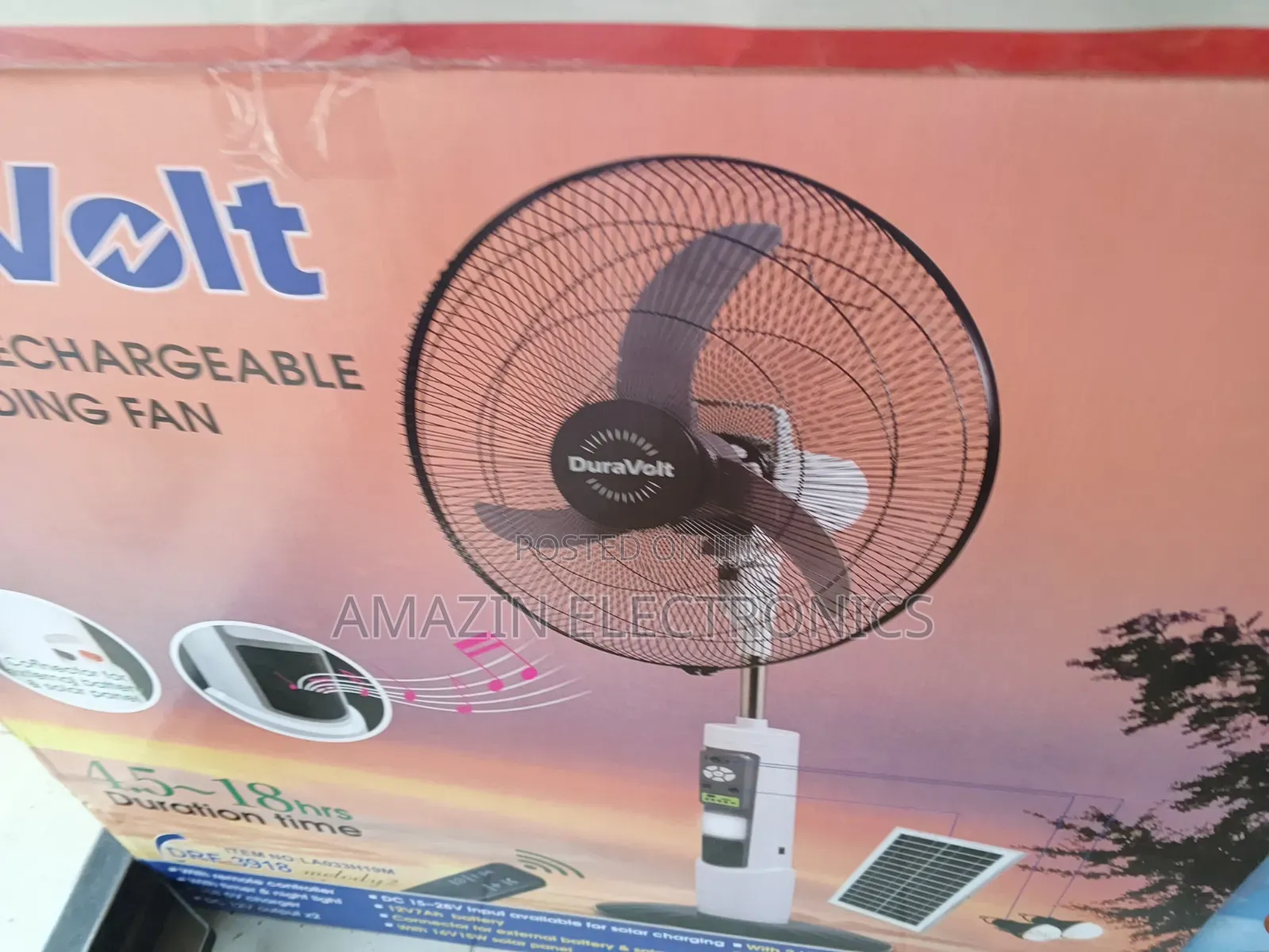 Duravolt 18 Inches Rechargeable Fan With Solar Panel