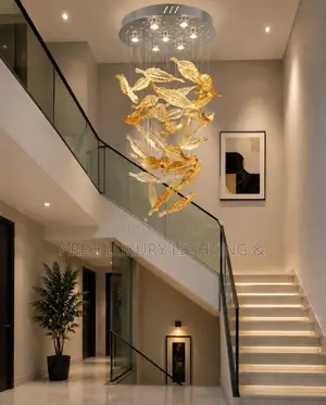Staircase Decor Chandelier Spiral Glass Leaf Indoor Pendant Light