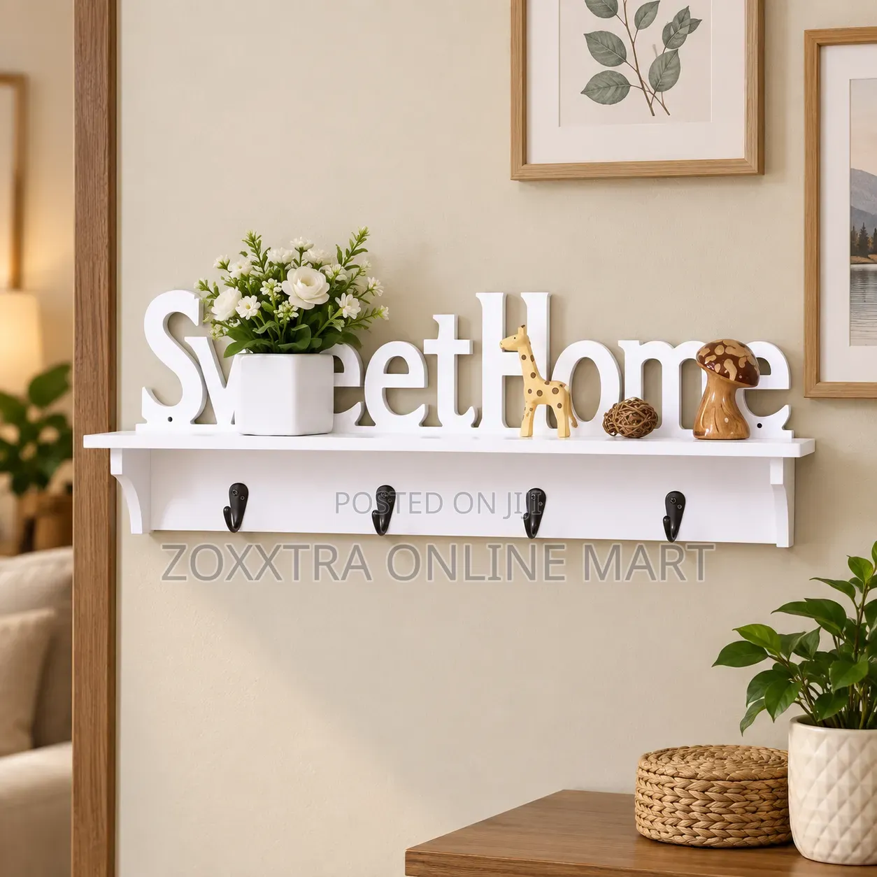 Sweet Home Wall-Mounted Shelf With Hooks