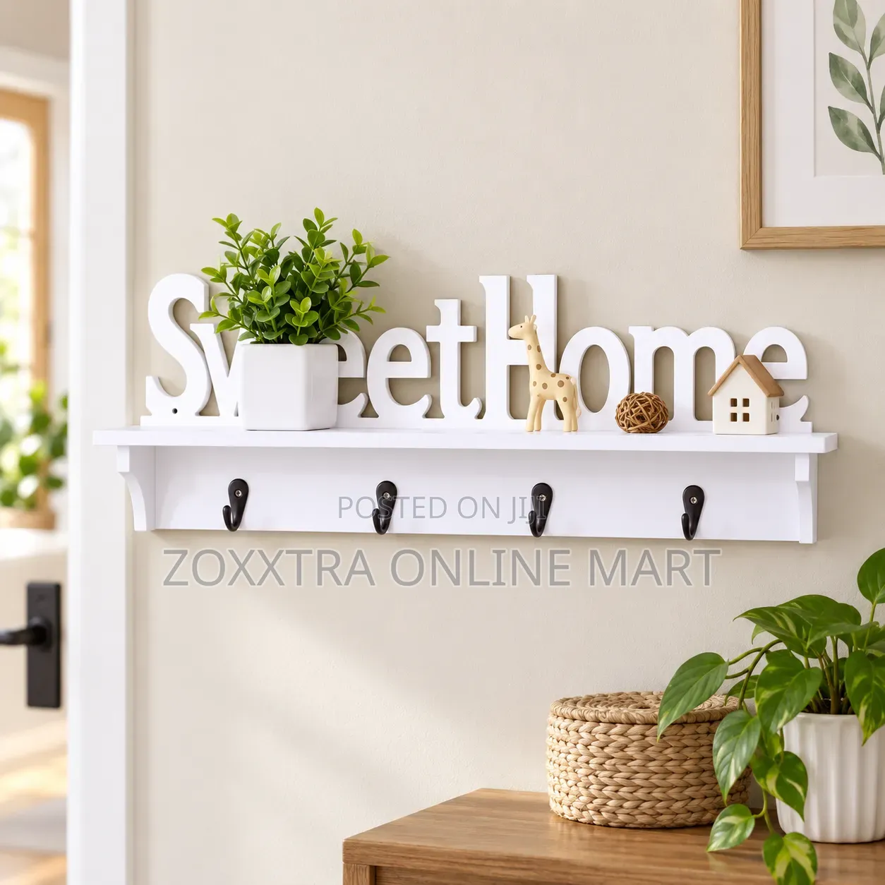 Sweet Home Wall-Mounted Shelf With Hooks