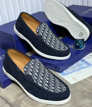 Men's Navy Suede Monogram Slip-on Loafers Size 40-46 Blue/Black