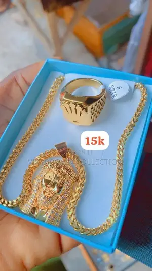 Gold Jesus Pendant Necklace and Ring Set