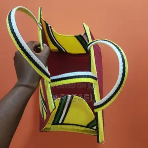 Woven Burgundy and Yellow Basket Bag