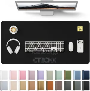 Leather Desk Protector, Large Mouse Mat, Non-Slip PU , Black 80x40cm
