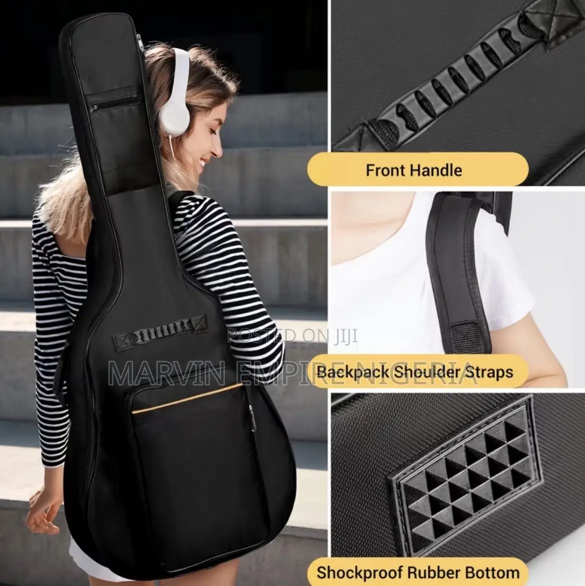Acoustic Guitar Bag With Padding, Adjustable Shoulder Straps, Gig Bag