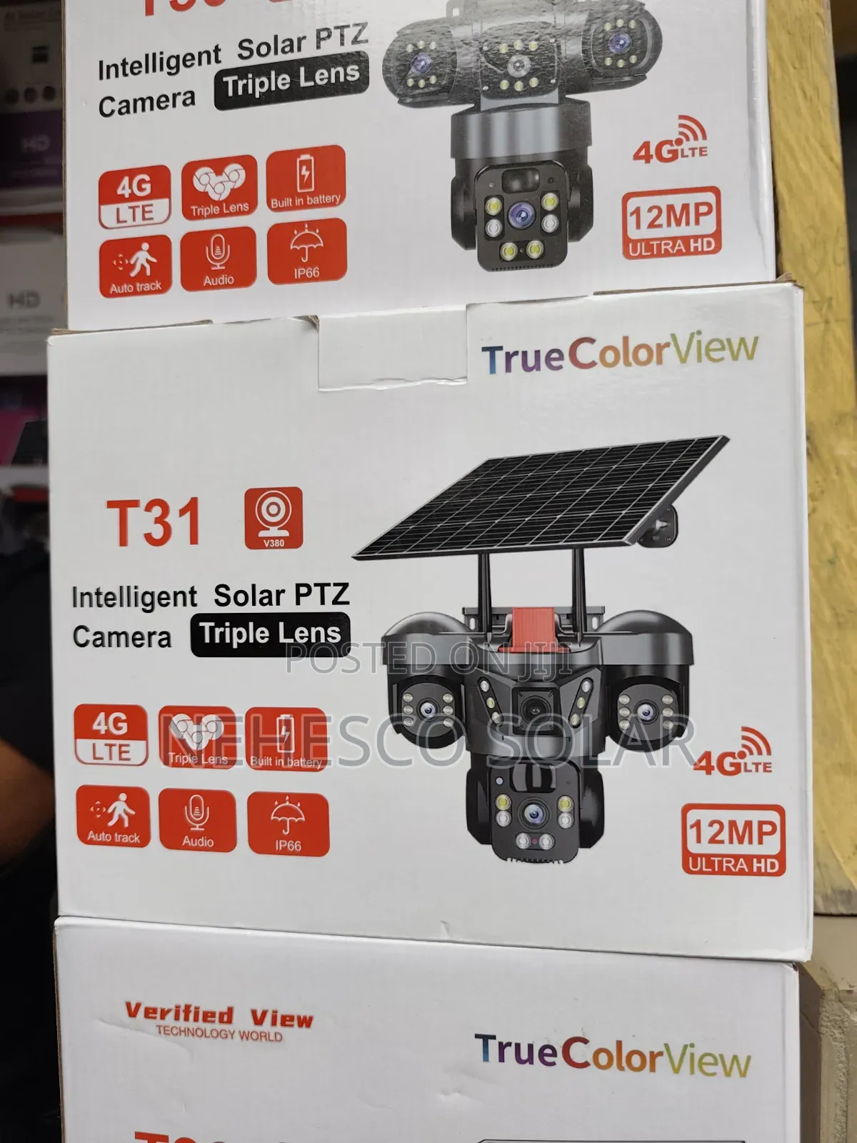 Durable Triple Lens Solar CCTV Camera With Auto Track