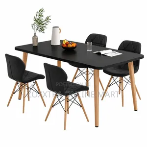 Dinning Rectangle Table 120cm X 80cm + 4 Sitting Chairs With Leather