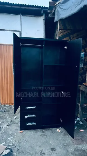 Moderate Black and Shiny 3ft by 6ft Wardrobe