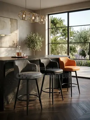 Luxury Leather Bar Stools - Swivel 4-Leg Kitchen Island Chairs