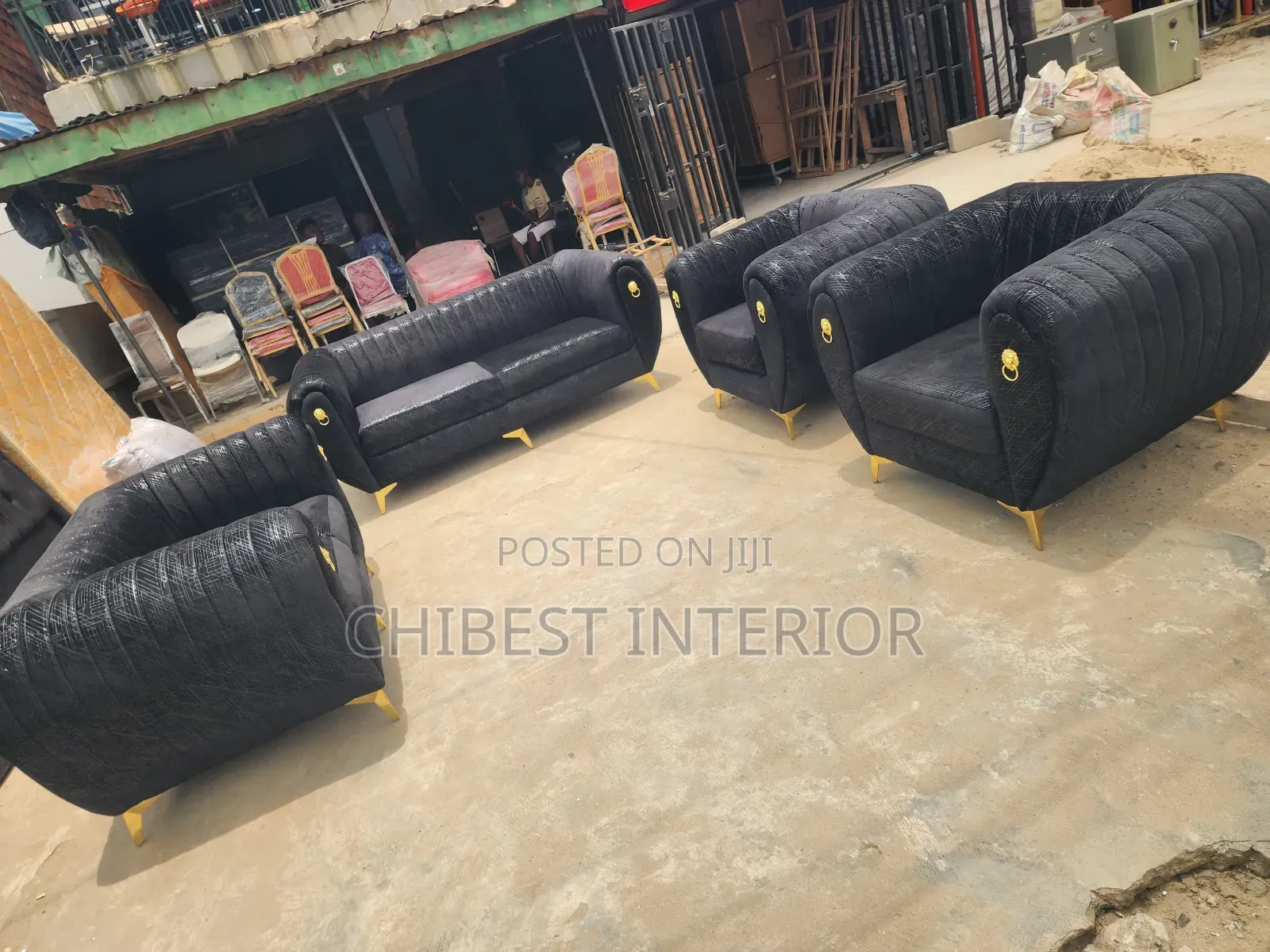 Set of Sitting Room Padded Sofa Couch