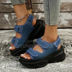 Beautiful Ladies High Sole Solid Denim Jeans Platform Sandals