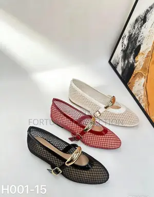Beautiful Ladies Fishnet Mesh Mary Jane Buckle Ballet Flats
