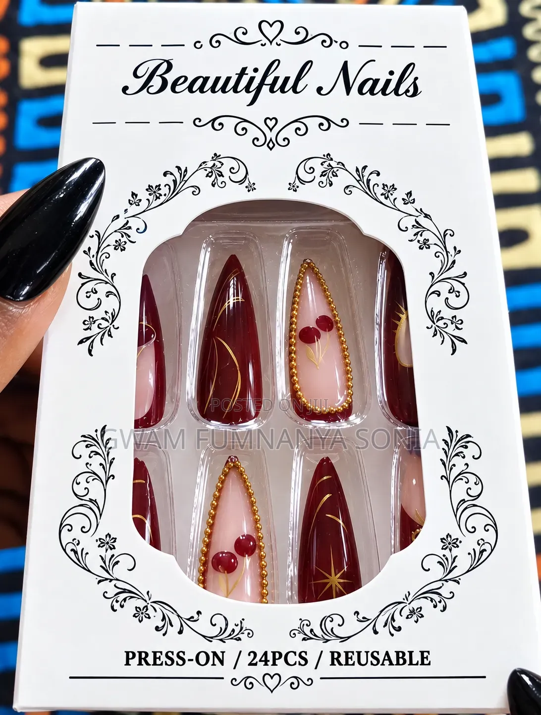 Luxury Wine Red Cherry 24pcs Press-Ons / Reusable /Fumson Luxy Asaba