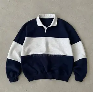 Quality Oversized Grey-Mixed Polo Sweatshirt