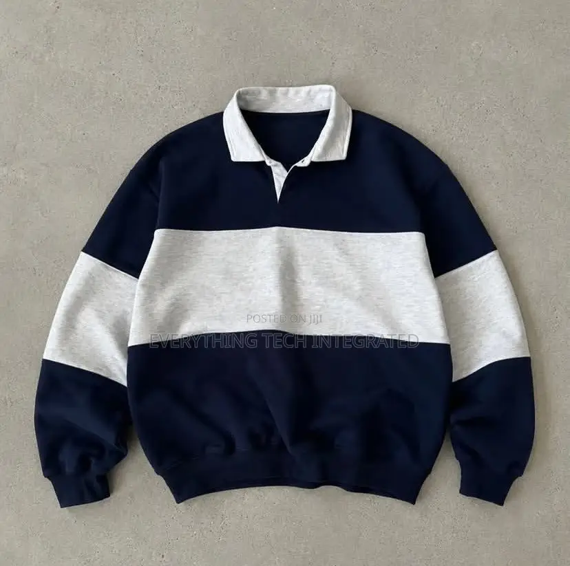 Quality Oversized Grey-Mixed Polo Sweatshirt