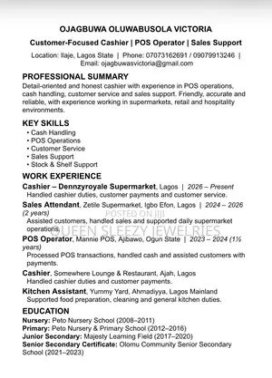 Cashier or Sales Representative