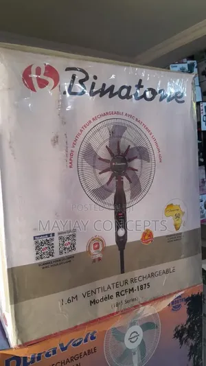 Binatone RCFM-1875 18-Inch Rechargeable Stand Fan | LED + USB Charger