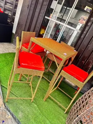 This Is an Outdoor Rattan Bar Table and High Chair Set Available