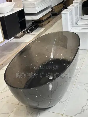 Luxury Oval Bathtub – Modern Black Grey Marble Glass Design