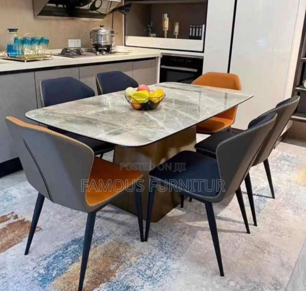 This Is a Modern Rectangular Marble-Top Dining Table