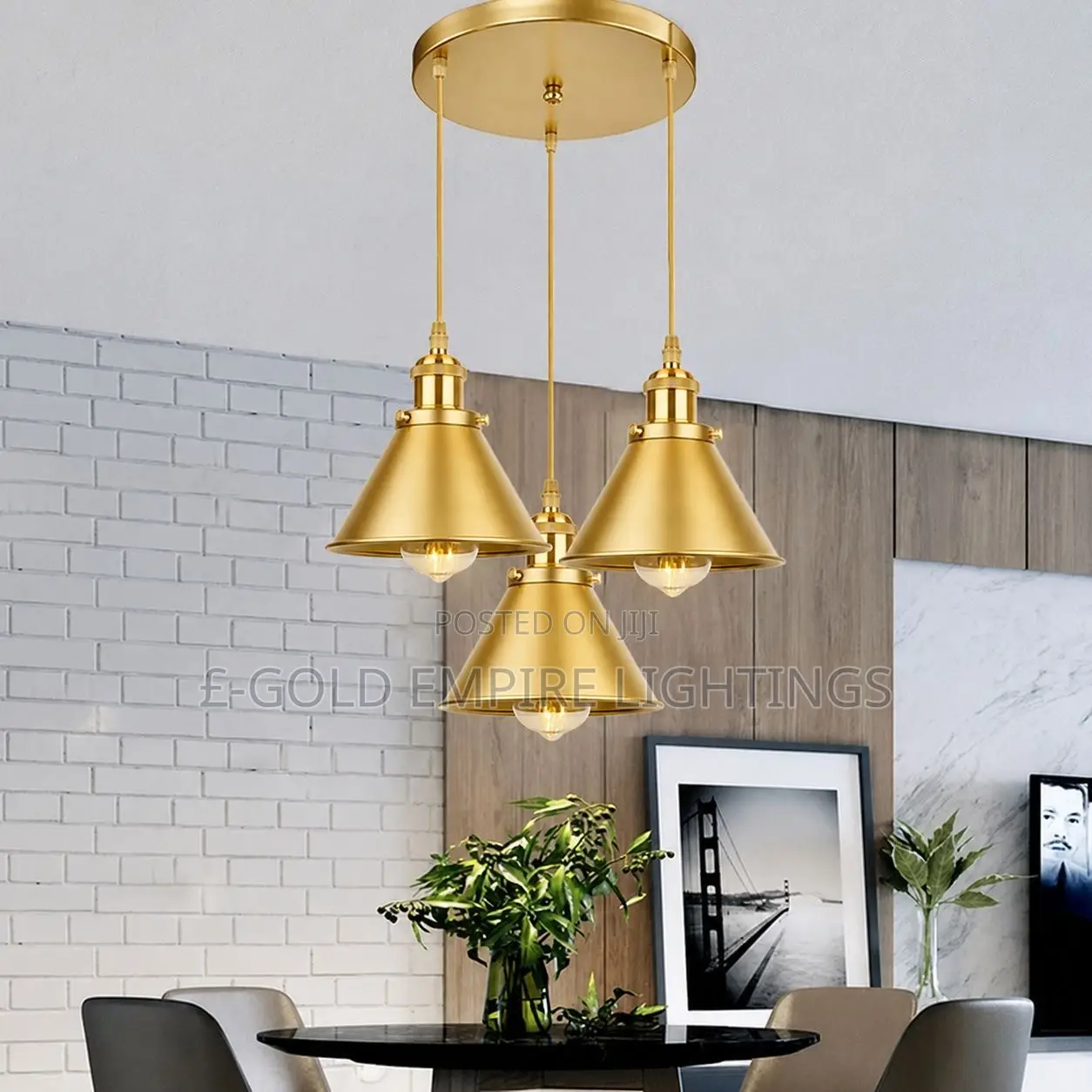 Luxury 3-Head Black Gold Pendant Light – Modern Ceiling Chandelier