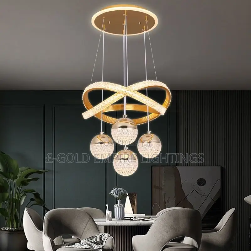 Modern Luxury LED Pendant Chandelier – 4 Light Ring Design