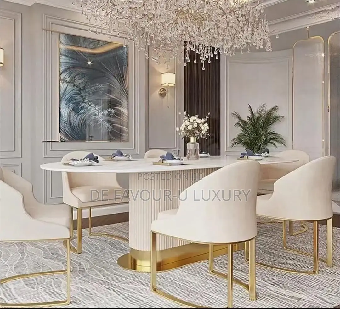 High Quality Oval Marble Dining Table by 6 Chairs