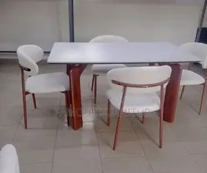Modern Minimalist Dining Set Featuring Cream Boucle Upholstered Chairs