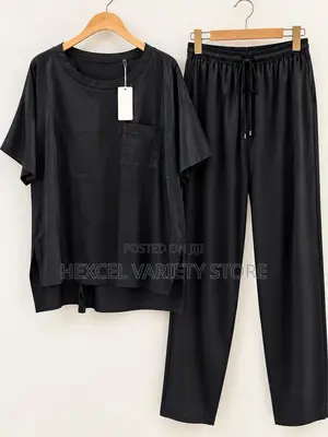 2-Piece Set - Black Satin Casual Outfit