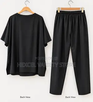 2-Piece Set - Black Satin Casual Outfit