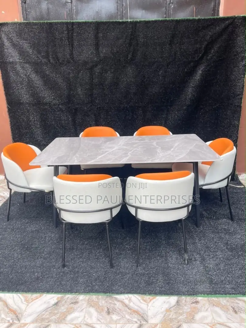 6-Seater Marble-Top Dining Table Set