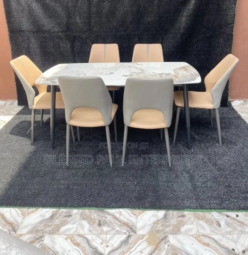 Modern Marble Dining Set – 6 Chairs
