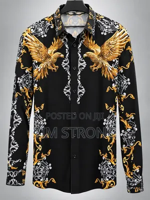 Men’s Luxury Black Gold Eagle Long-Sleeve Shirt Premium Designer