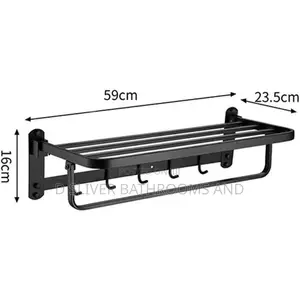 Foldable Black Bathroom Towel Rack With Hooks (60cm)