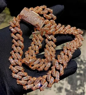  Rosegold Plated Fully Iced Out VVS Moissainite Diamond Cuban Chain