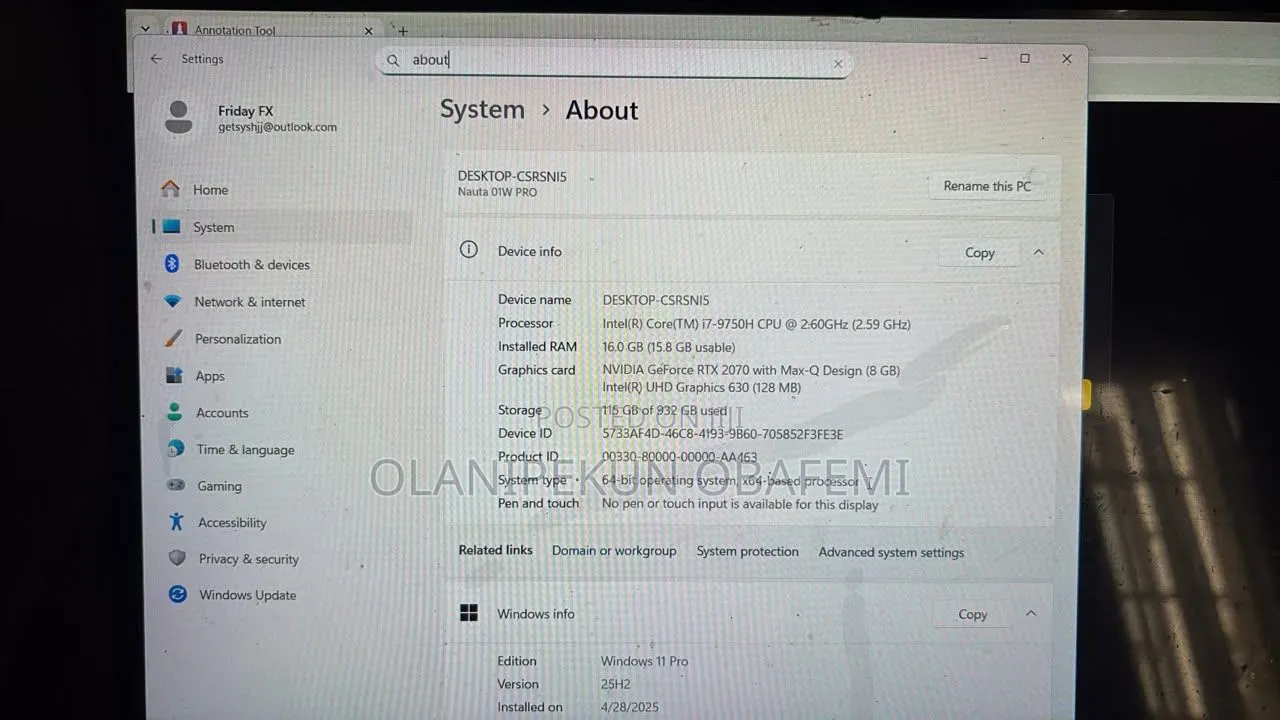 Laptop 16GB Nvidia HDD+SSD 1T