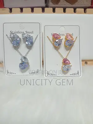 Luxury Crystal Heart Necklace Earrings Set | Stainless Steel Jewelry