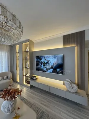 Custom Wall to Wall TV Console Designed With Imported Materials