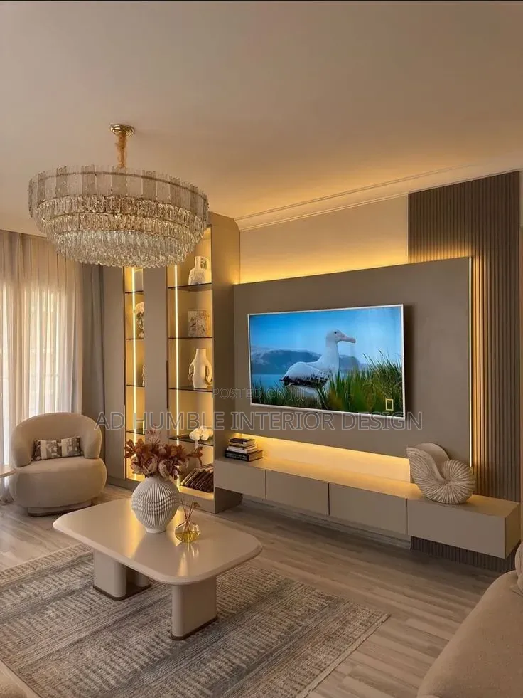 Custom Wall to Wall TV Console Designed With Imported Materials