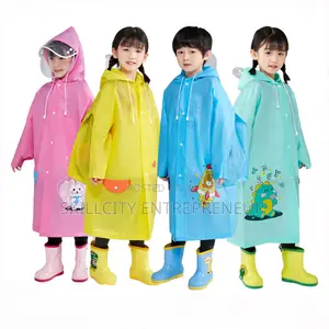 Cute Children Raincoat With Waterproof Bag Space and Face Shield