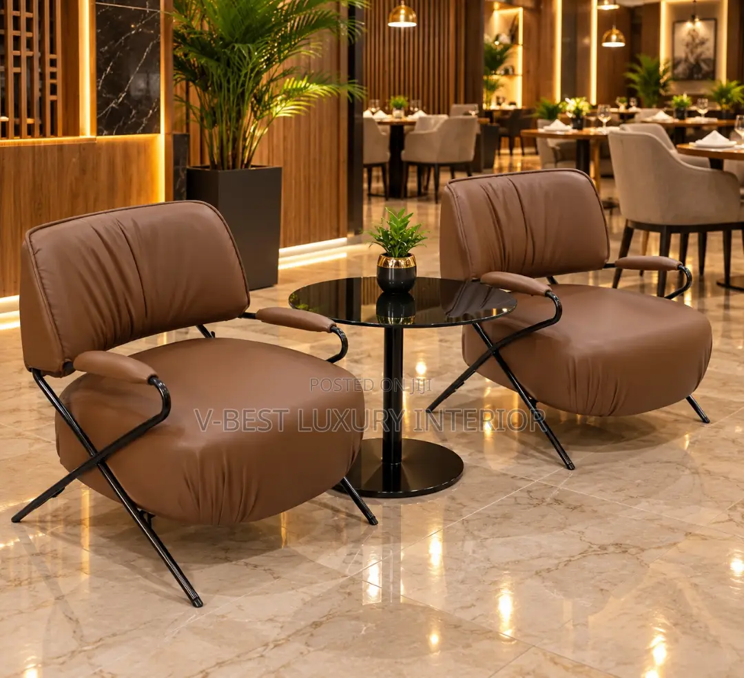 Brown Leather Accent Armchair – Gathered Cushioning