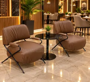 Brown Leather Accent Armchair – Gathered Cushioning