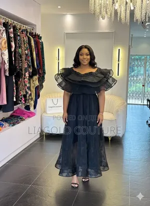 Dramatic Shoulders Black Organza Dress
