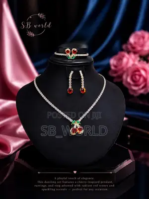 Sliver and Red Stone Necklace and Bracelet Set