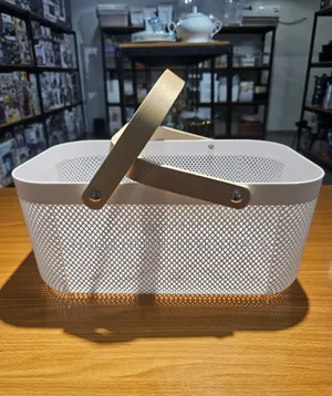 White Mesh Storage Organizer Basket With Wooden Handles